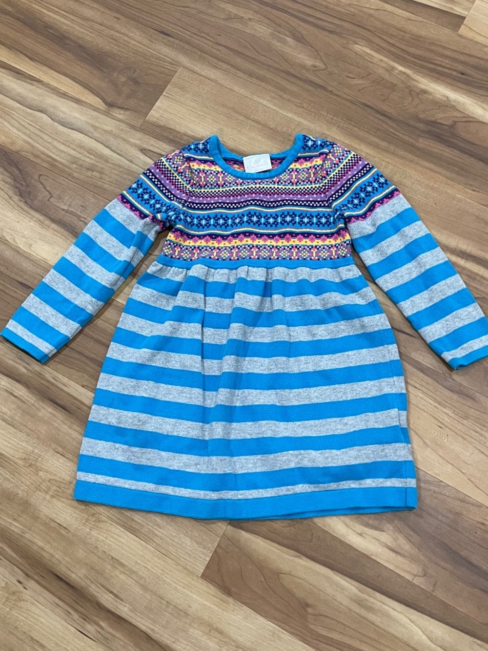 Hanna Andersson Fair Isle Striped Knit Sweater Dress Cotton Sz 110 4T 5